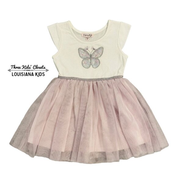 Chenault Girl 3T Sparkly Butterfly Appliqué Tulle Dress - Picture 1 of 6